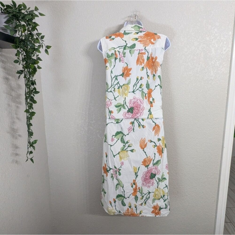 Zara White Floral Shirt Dress Size S/M Sleeveless Front Wrap Tie Cotton Summer - Picture 3 of 12